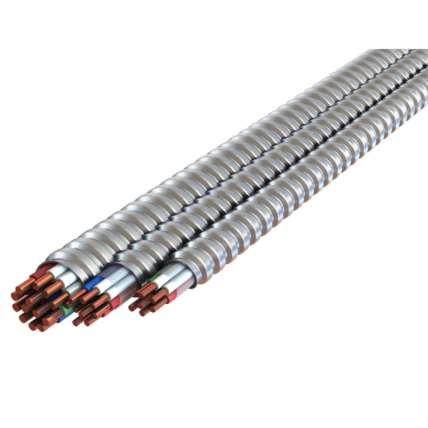 12-4/12-2/12-1 2BK 2RD 2WE GN Home Run Cable, Plain Interlocked Galvanized Steel Armor , 1000' Reel, Type MC