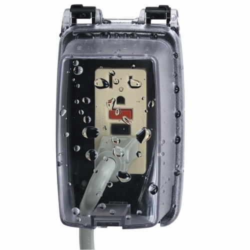 The WEATHER COVER SGL STD 2-1/4" This Plastic In-Use Covers are easy to install and shipped with gasket, mounting screws, base cover assembly, and patented inserts for serve  applications, such as schools and commercial buildings