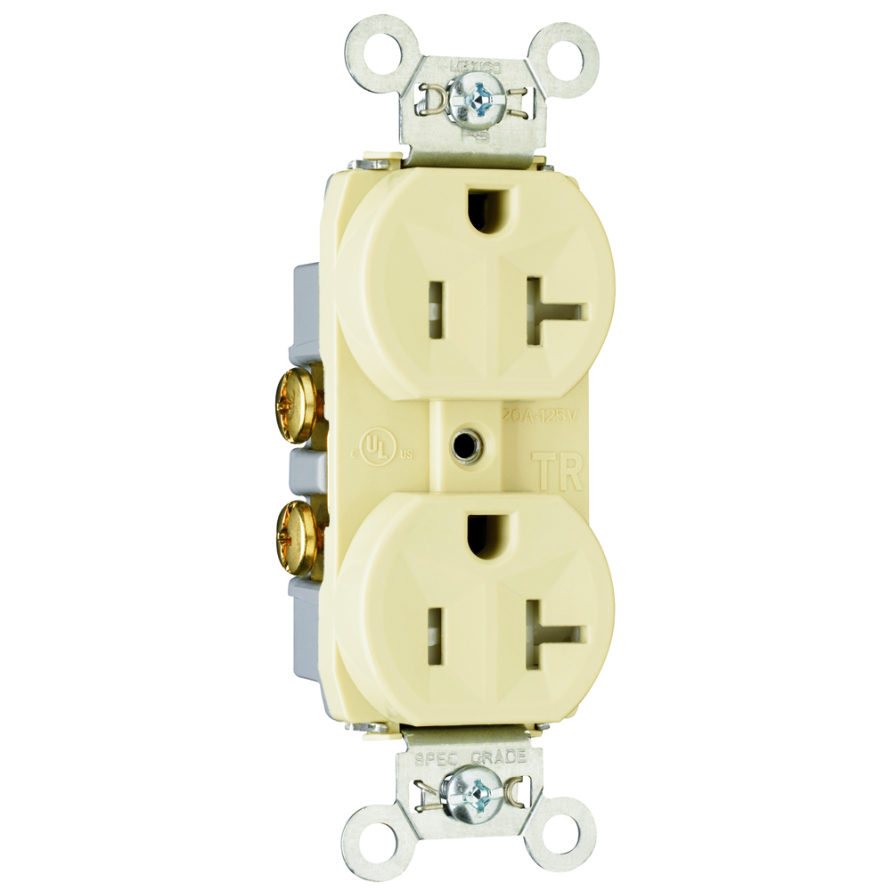 Commercial Grade Tamper-Resistant Duplex Receptacle Side Wire 20amp 125volt Ivory