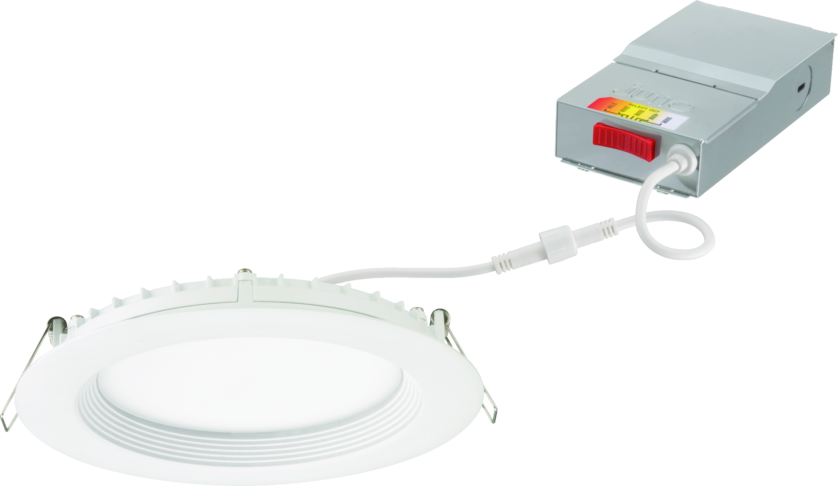 The Wafer LED Downlights with Switchable White technology provides high-quality light output and efficiency and features a switch for easy color temperature adjustment, while eliminating the need for recessed housings.