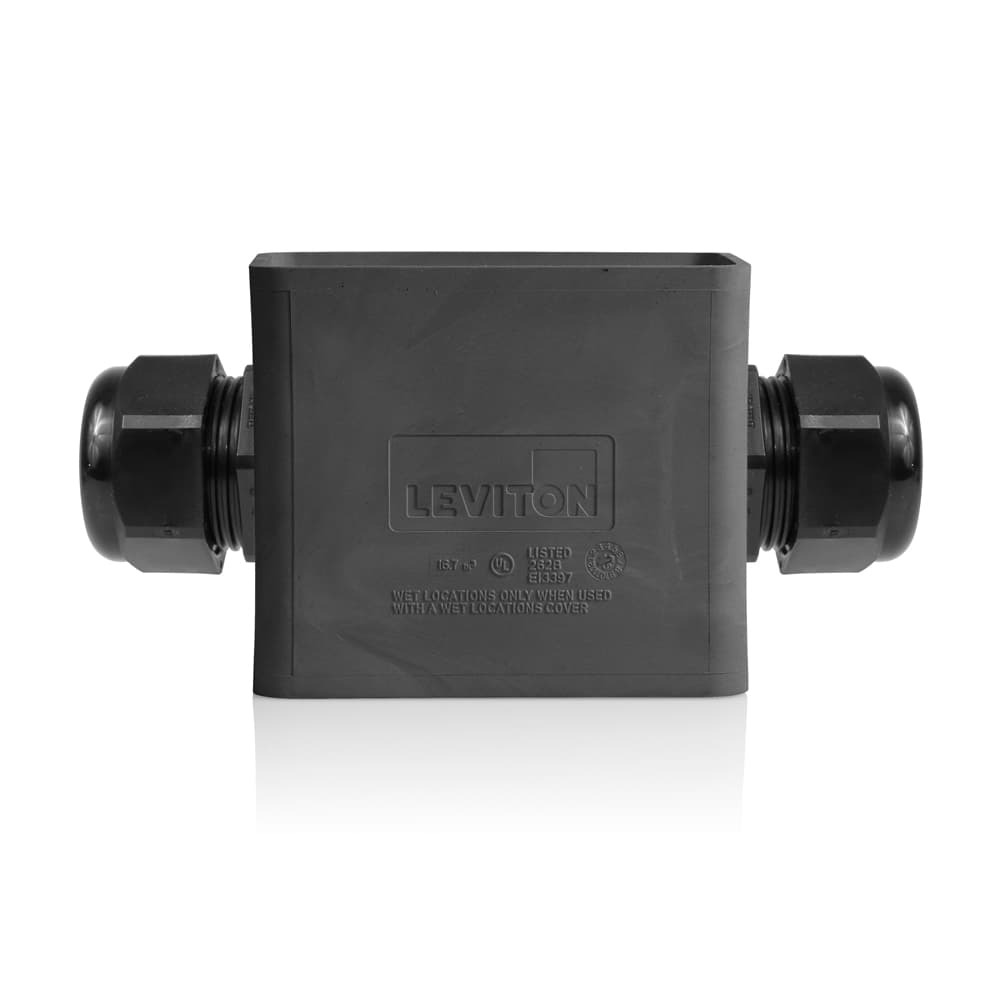 Portable Outlet Box, Single-Gang, Standard Depth, Feed-Thru Style, Cable Diameter 0.590-Inch 1.000-Inch, Black