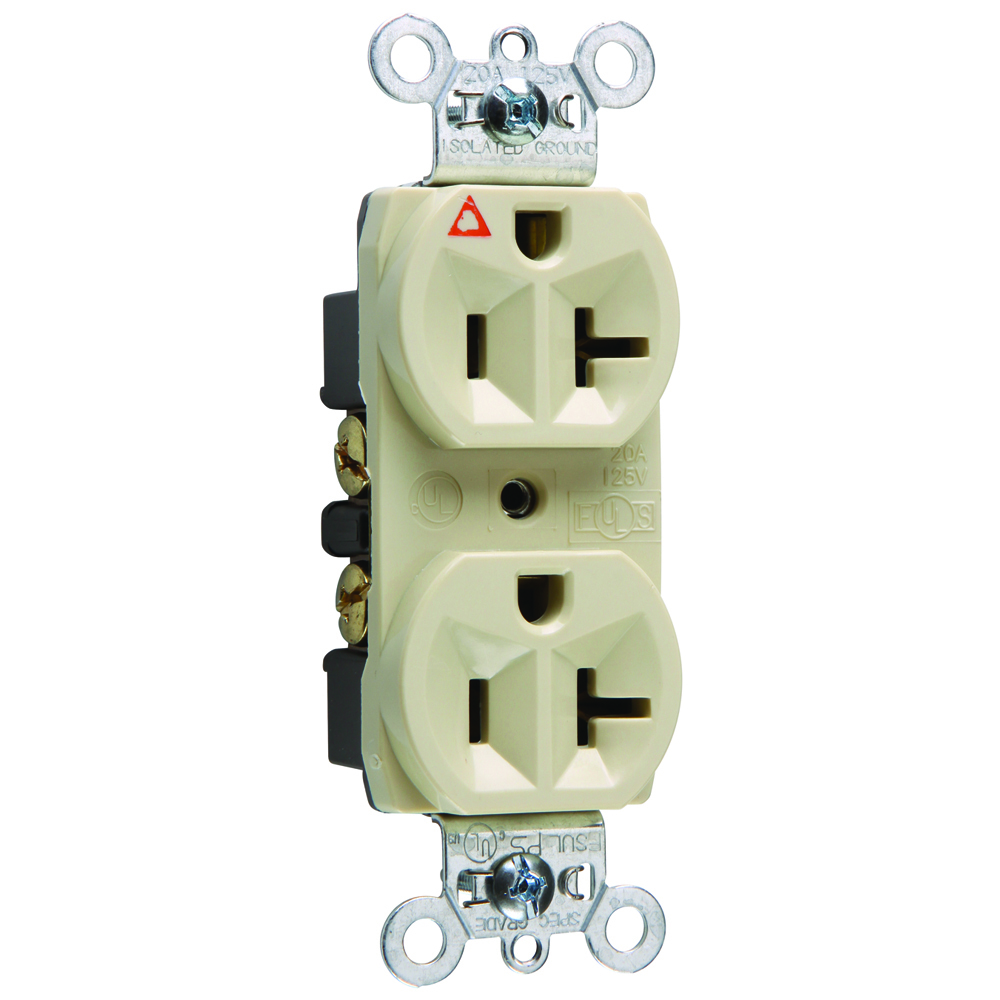 Isolated Ground Heavy-Duty Spec Grade Duplex Receptacle Back and, Side Wire 20amp 125volt Ivory