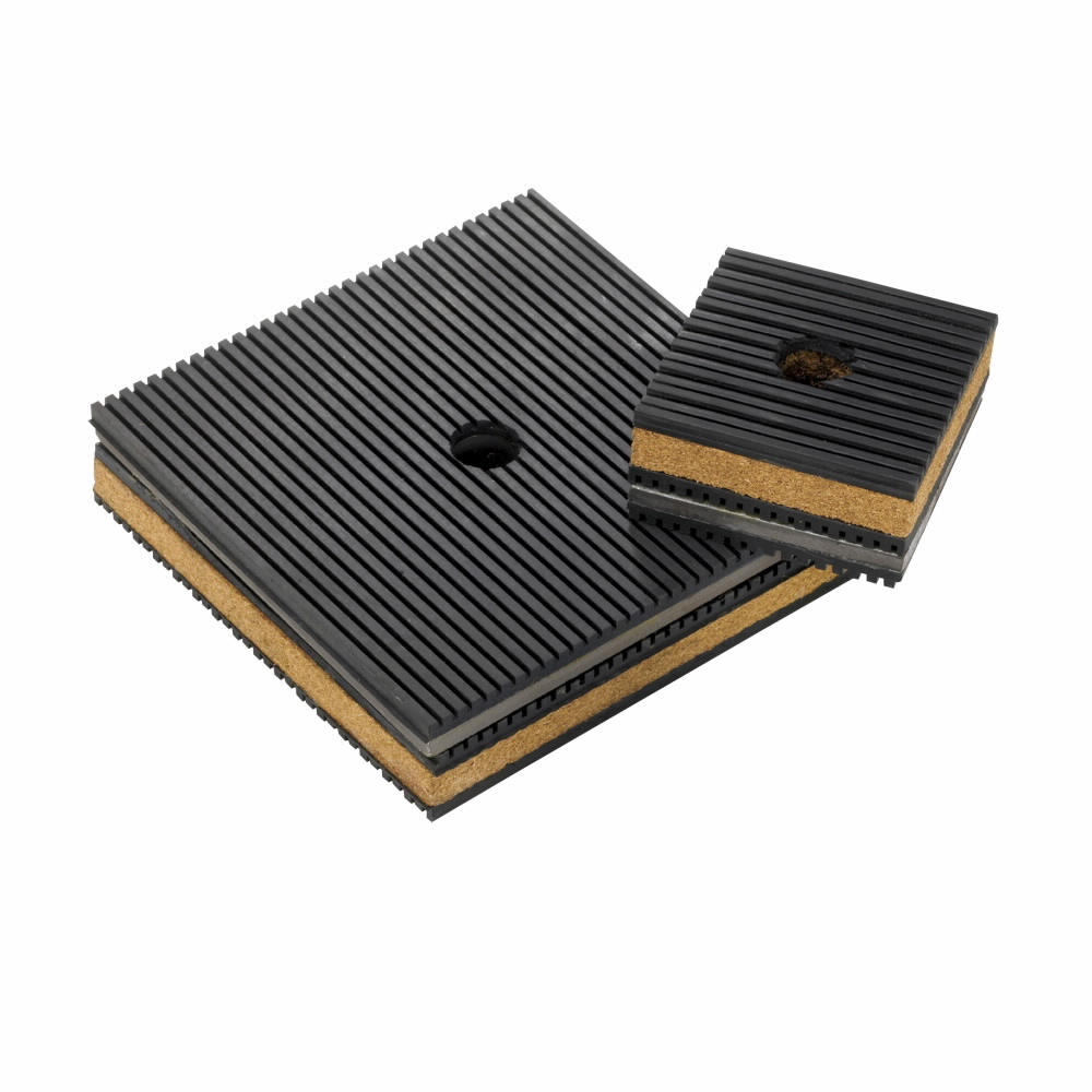 Eaton B-Line series ribbed neoprene steel vibration pad, Air conditioner, cooling towers, compressors, fans, 3/16" deflection, 1250 lbs load cap, Oil-resistant neoprene, Non-skid, CNNK type-cork, ribbed neoprene and steel vibration pad