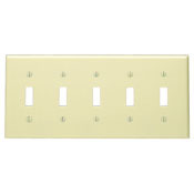 5-Gang Toggle Device Switch Wallplate, Standard Size, Thermoset, Device Mount, Ivory