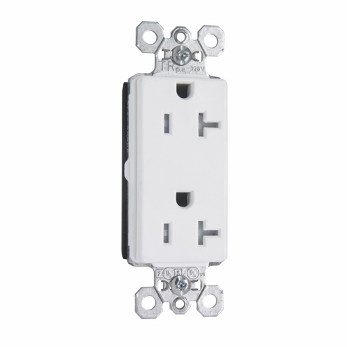 PlugTail Tamper-Resistant Decorator Spec Grade Duplex Receptacle, 20amp 125volt, White