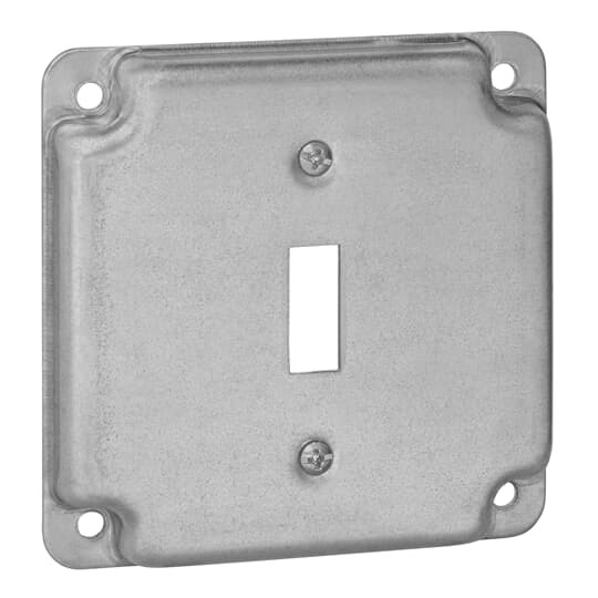 Square Box Surface Cover, 5 Cubic Inches, 4 Inch Square x 1/2 Inch Deep, Galvanized Steel, For use with One Toggle Switch