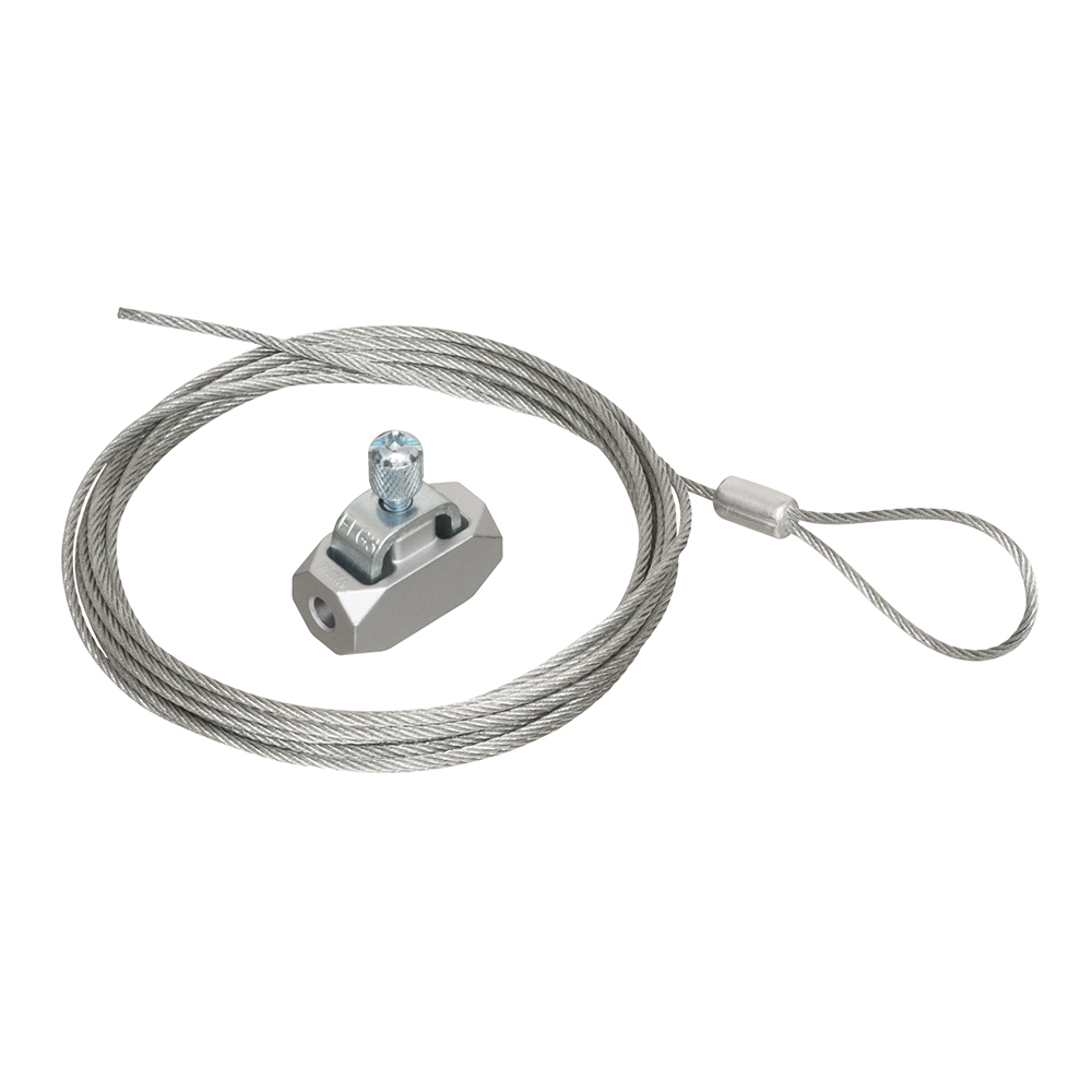 Galvanized braided support wire with looped end. 5ft length. Holds up to 100lbs. .080 wire.