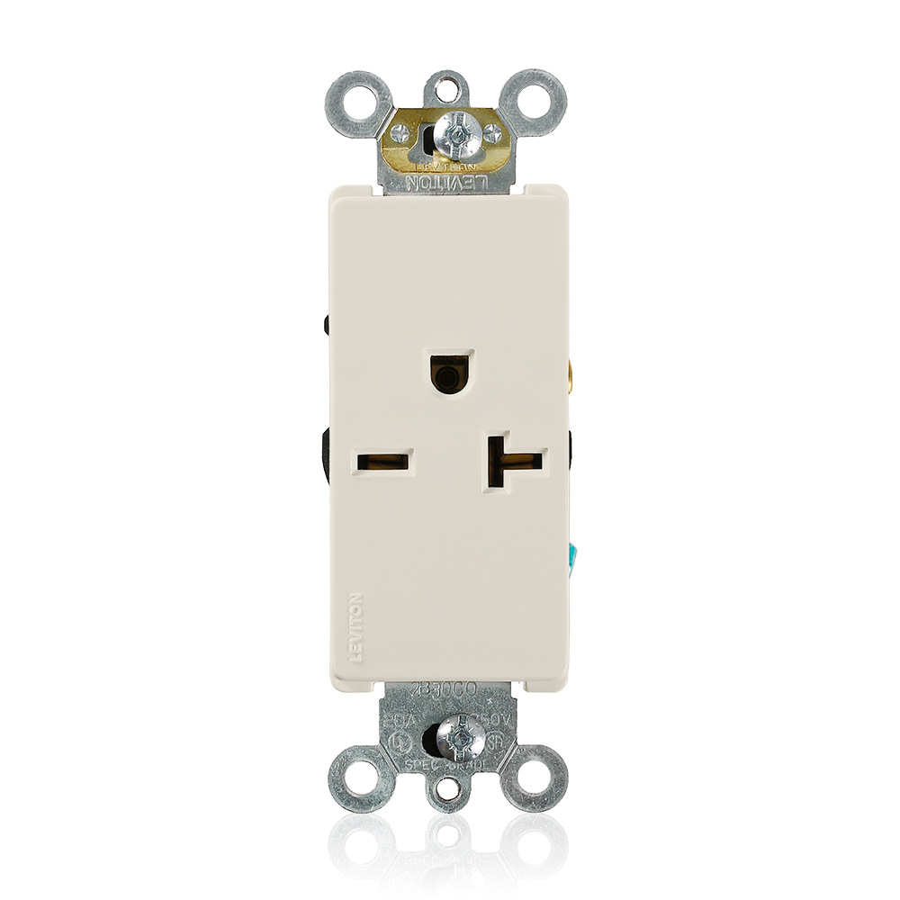 20 Amp, 250 Volt, Decora Plus Single Receptacle, Straight Blade, Commercial Grade, Self-Grounding, Light Almond