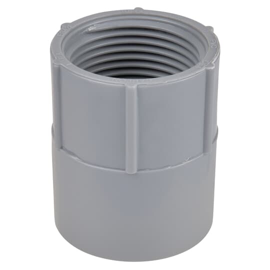 Female Adapter, Size 1-1/2 Inch, Length 2-7/32 Inches, Outer Diameter 2-5/32 Inches, Material PVC, Color Gray, For use with Schedule 40 and 80 Conduit, Pack of 25