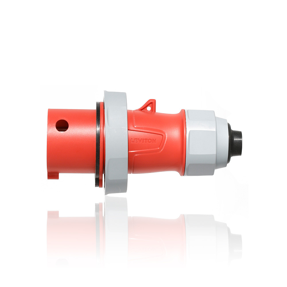 30 Amp, 480 Volt 3-Phase, 3P, 4W, LEV Series North American-Rated IEC 60309-1 & 60309-2 Pin & Sleeve Plug with Screwless Clamp Assembly, Industrial Grade, IP66/IP67/IP68/IP69K, Watertight - Red