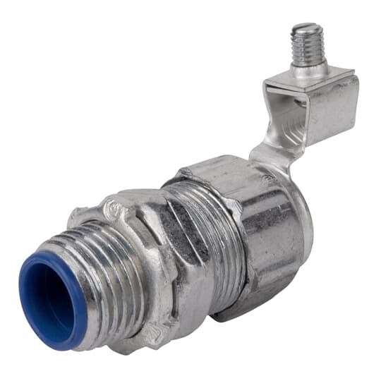 1-1/2 Inch Steel External Bonding Liquidtight Insulated Connector Flexible Metal Conduit Fitting, Straight, With Copper Lug for Awg #4 to 2/0 Ground Wire, for Use In Wet Locations, 2 Pieces