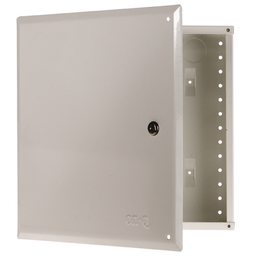 This 14" enclosure with hinged door features universal On-Q bay-style mounting holes that are compatible with all bay-style modules.