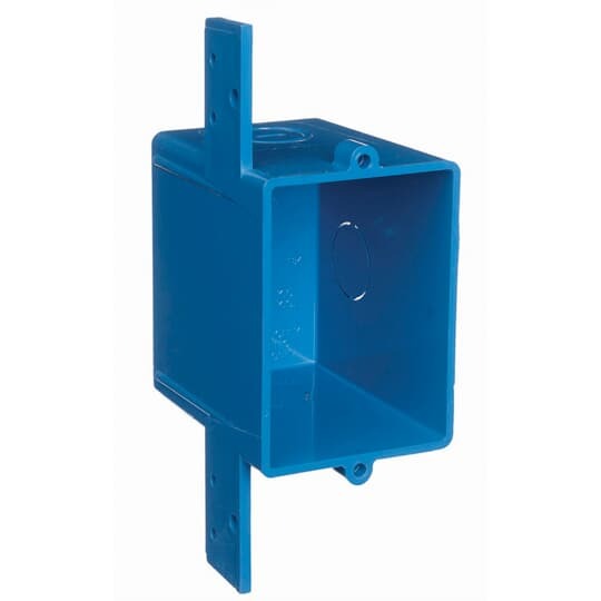 Single Gang Outlet Box, Volume 16 Cubic Inches, Length 2.92 Inches, Width 2.06 Inches, Depth 2.98 Inches, Number of Knockouts 3, Knockout Size 1/2 Inch, Material PVC