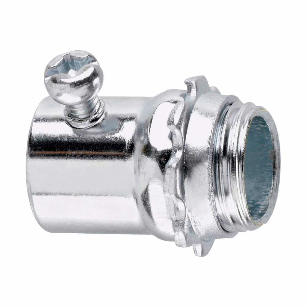 Eaton Crouse-Hinds series EMT set screw type connector, EMT, Straight, Non-insulated, Steel, Two tightening screws, 2"