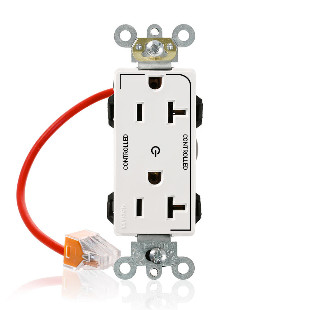 Modular Decora Plus Receptacle Narrow Body Design, Fed Spec Grade, 2-Pole 3-Wire, NEMA 5-20R, 20A-125V, Commercial Spec Grade, White, 2 Plug Controlled Markings.