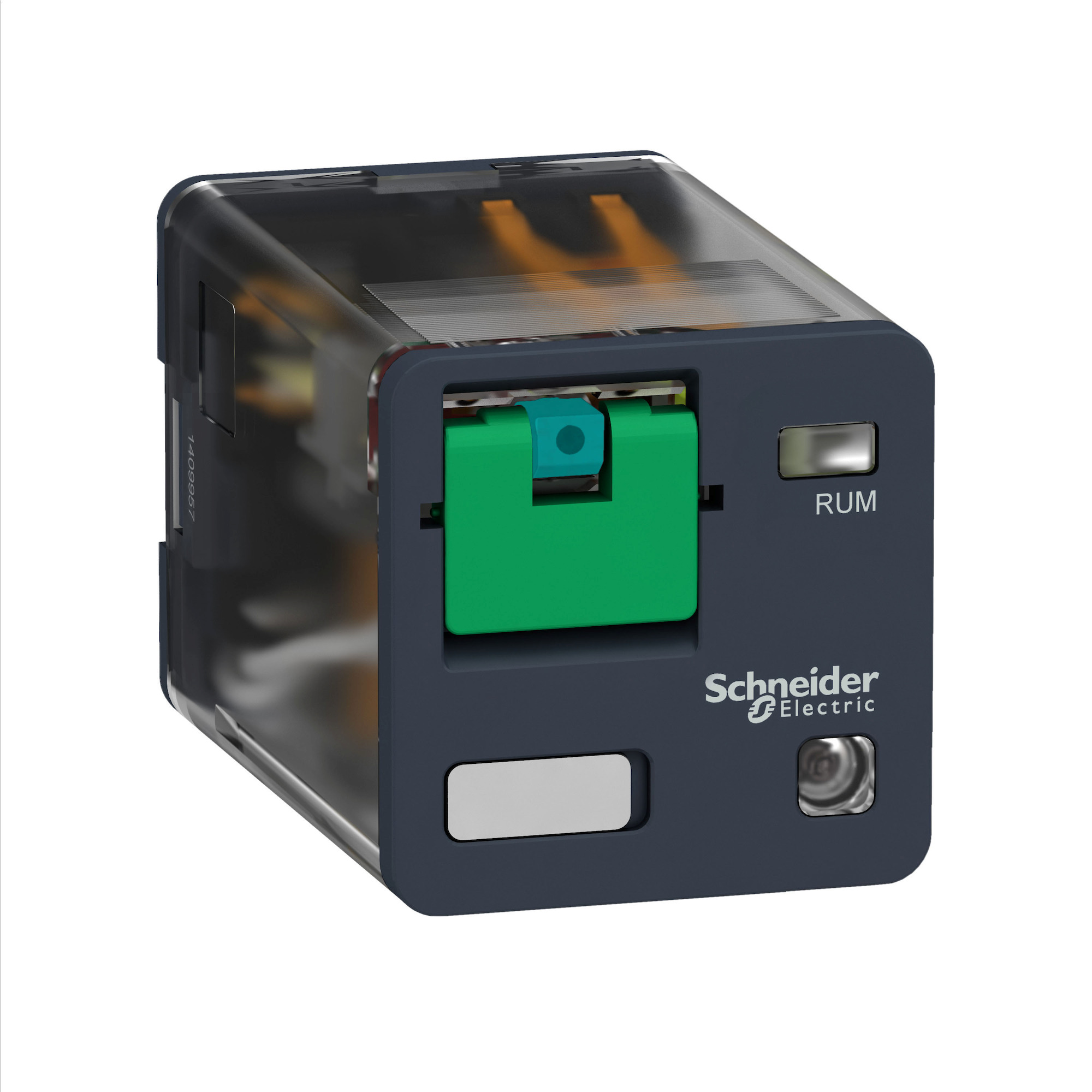 Harmony, Universal plug-in relay, 10 A, 2 CO, with LED, with lockable test button, flat (faston) terminals, 24 V DC