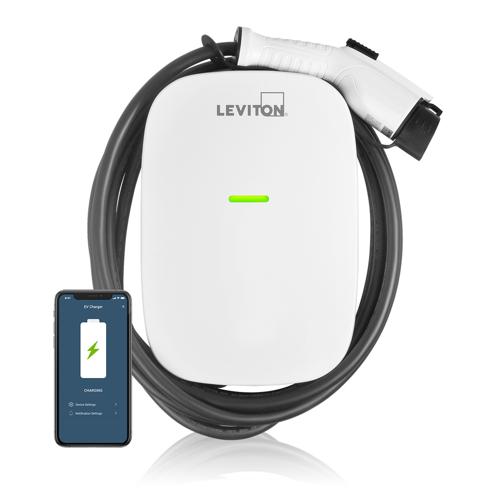 EV Series Smart Home Level 2 Electric Vehicle Charging Station, 32A, 208/240 VAC, 7.6kW Output, J1772 Charge Connector, 18' Cord, Includes Mounting Bracket and Pre-Attached Input Cable, Optional RFID Control, Wi-Fi Compatible (Wi-Fi Function 802.11 b/g/n), Replacement for EVR30-B1C and EVR30-R2C. HARDWIRED ONLY