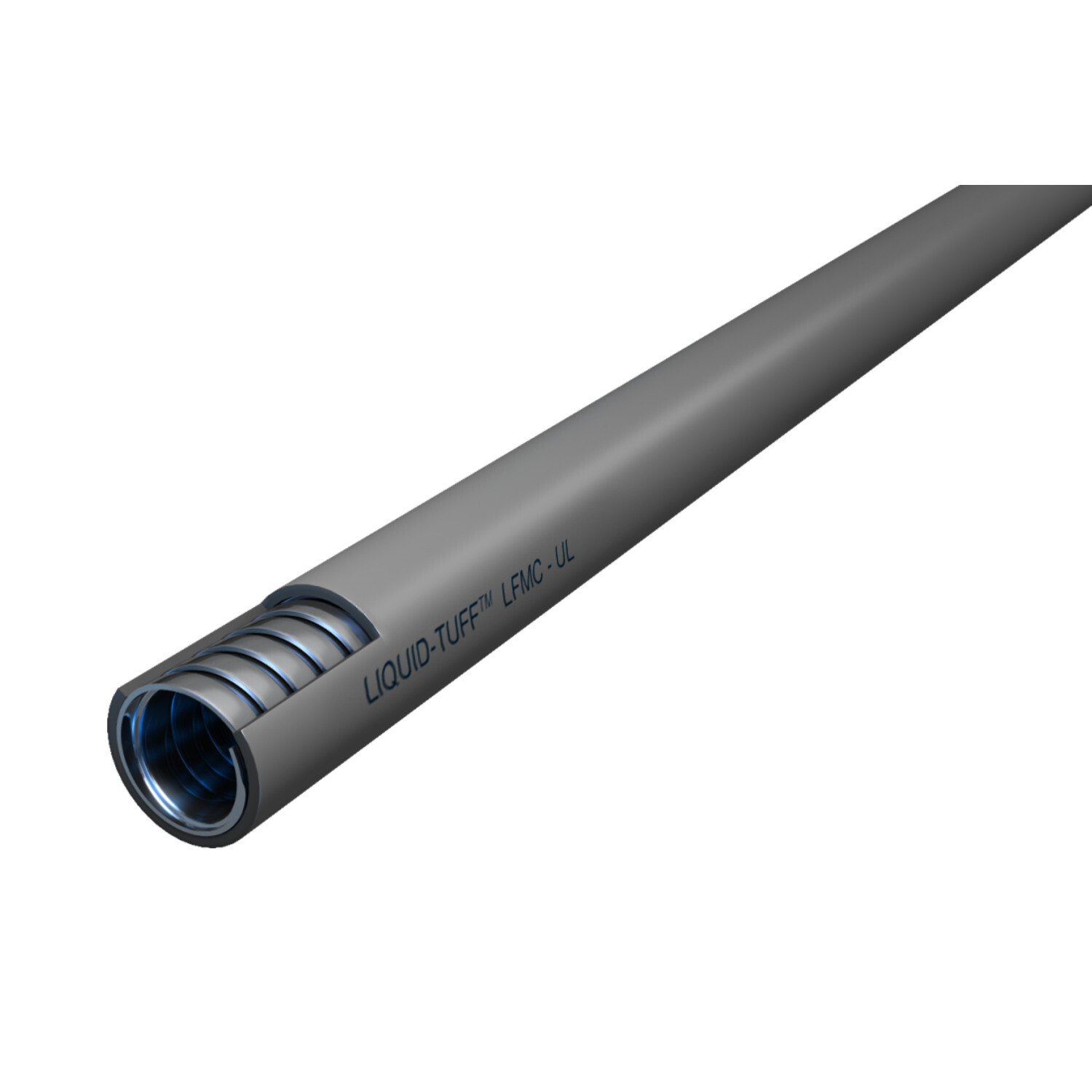 UL LIQUID-TUFF Liquidtight Conduit, Type LFMC, 6200 Series, Liquidtight Flexible Metal Conduit. Hot Dipped Galvanized Low Carbon Steel, Flame Retardant PVC Jacket. Color: Gray, 1-1/2 inch Diameter, 50 Foot Coil