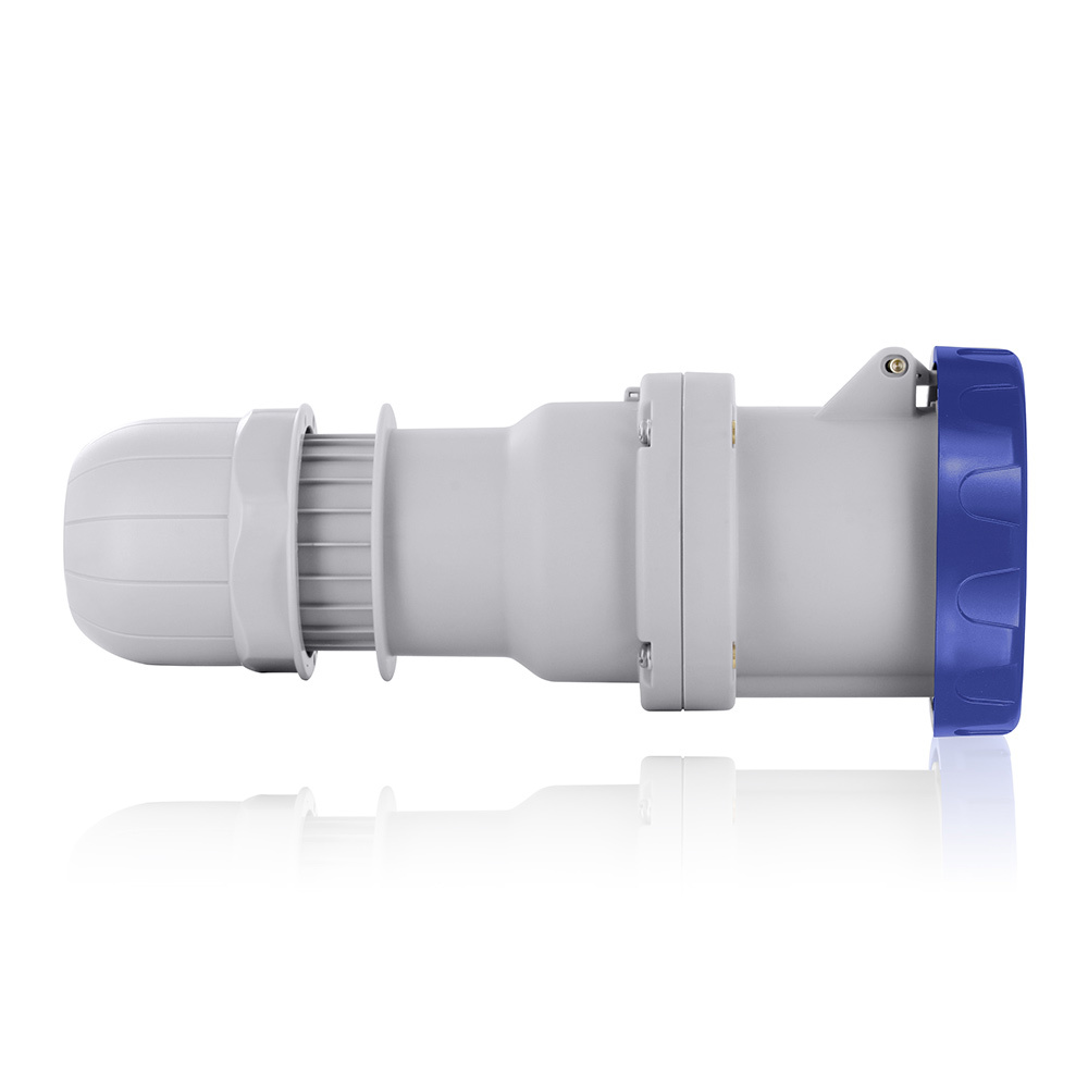 125 Amp, 200-250 Volt, 3P+E (3P, 4W), Clock Position 9, IEC/EN 60309-1 & 60309-2, International Configuration Connector, Industrial Grade, IP66/67, Watertight - BLUE