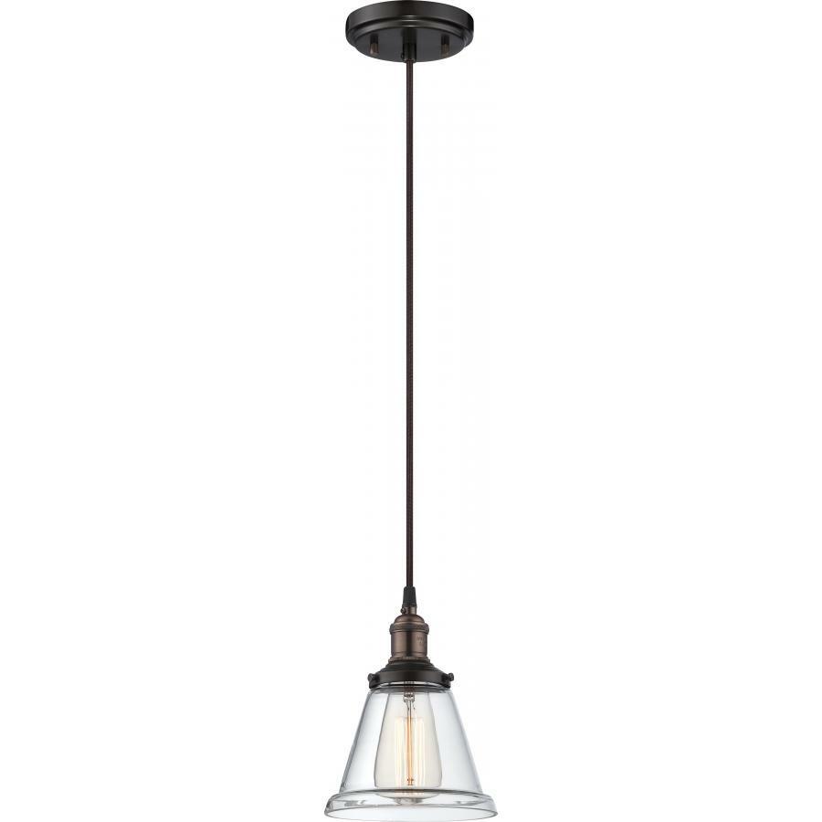 Vintage 1 Light Pendant with Clear Glass Vintage Lamp Included Rustic Bronze 6.5"