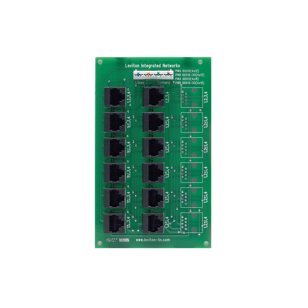 4x12 Telephone Distribution Board on Plastic Shelf Bracket, Includes 12 Modular RJ-45 Jack Outputs.