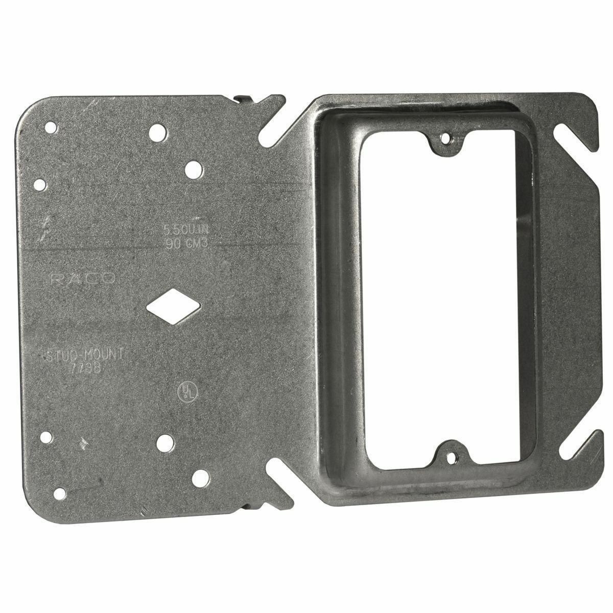 4 in. Square Single Device Stud Mount Cover Raised, 3/4 in., Drawn