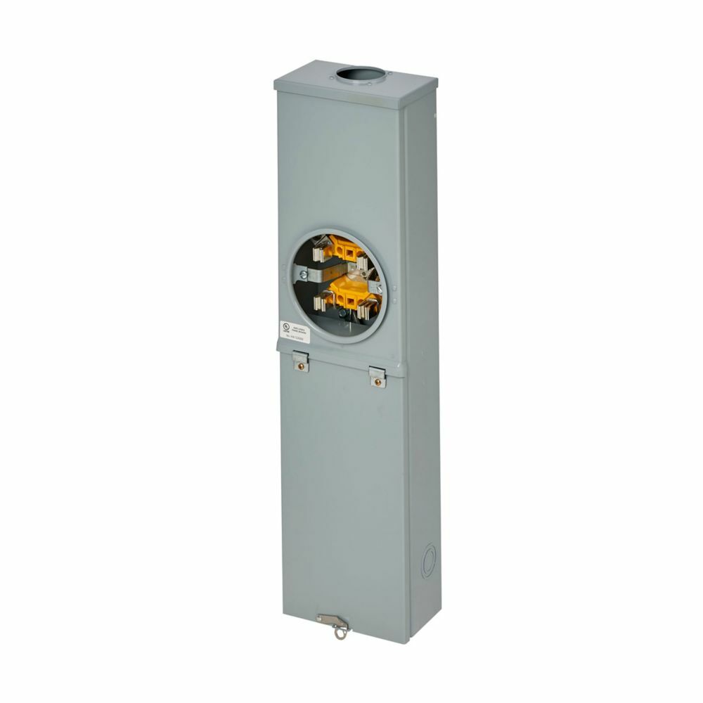 Eaton B-Line series meter breakers, Ring, 3R, ANSI 61 gray paint, 10 kAIC, Galvanized steel, 3, Single meter position, AW hub, 200 A, Suface, 8, 120/240 V, Single-phase, None, Aluminum, Overhead, (2) 100 A, 2P, 4