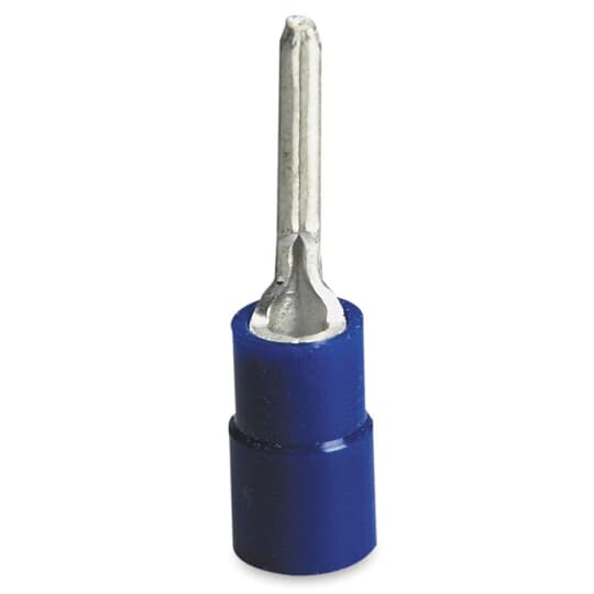 Nylon Insulated Pin Terminal, Length 1.04 Inches, Pin Length .390 Inches, Diameter .106 Inches, Wire Range #12-#10 AWG, Color Yellow, Copper, Tin Plated