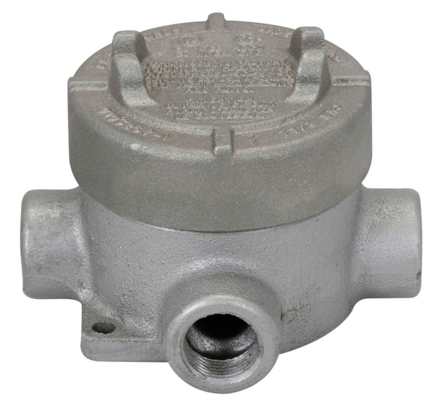 EAJT59 Condulet Type T Dust-Ignitionproof Explosionproof Round Raintight Conduit Outlet Box With Cover, 1-1/2 in, 5 in Cover Opening, 79 cu-in Capacity, Electro-Galvanized