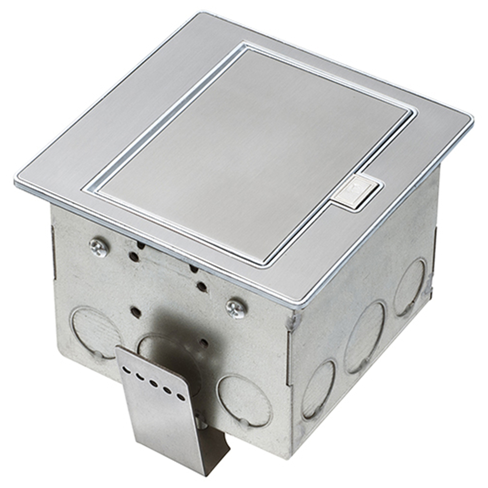 Square Stainless steel counter top box. Comes with a 20 amp tamper resistant decorator style receptacle. Color Black.