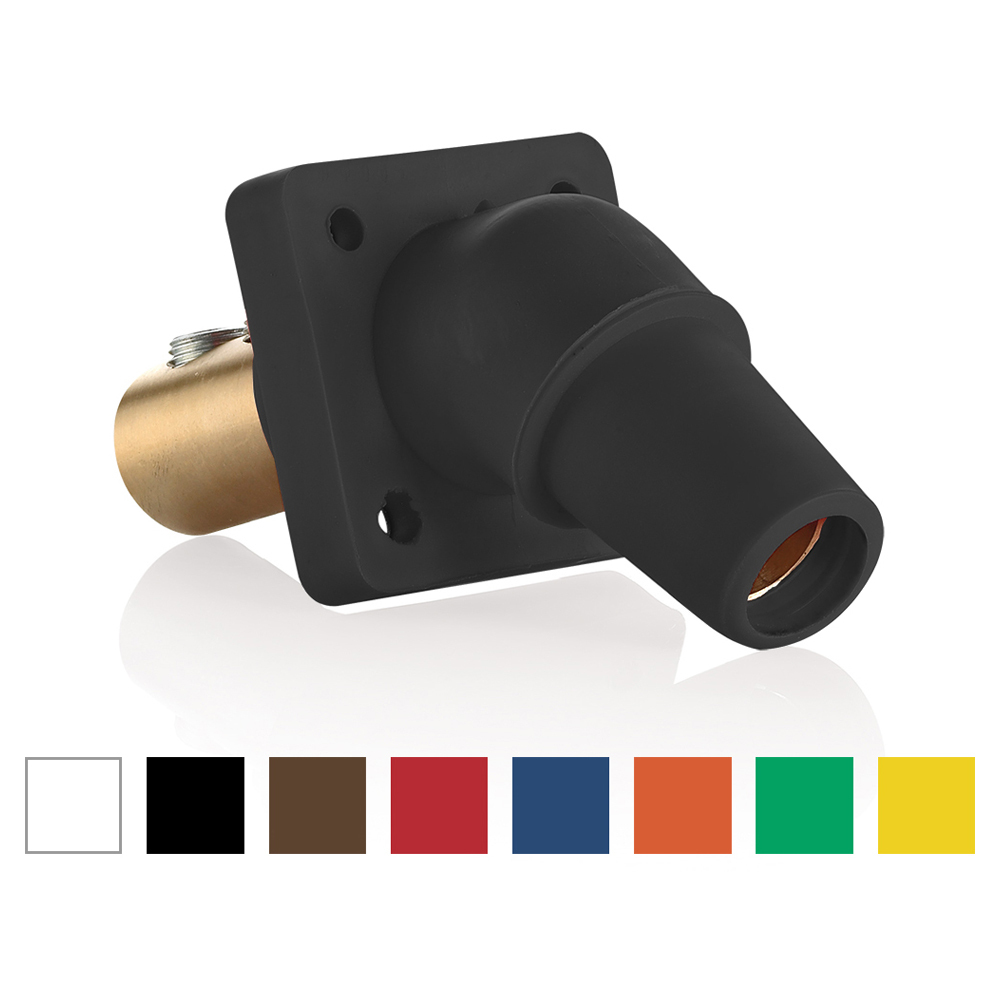 16 Series Female Panel Receptacle, Cam-Type, 45-Degree, Double Set Screw, Taper Nose, Cable Range- 1/0 to 4/0 AWG, 400 Amp-Blue