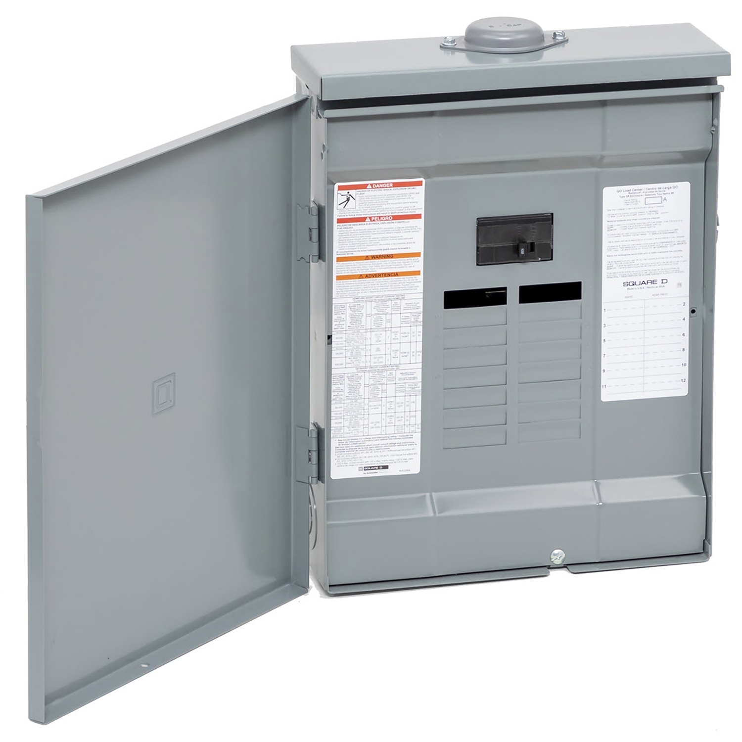 Load center, QO, 1 phase, 12 spaces, 24 circuits, 100A convertible main breaker, PoN, NEMA3R
