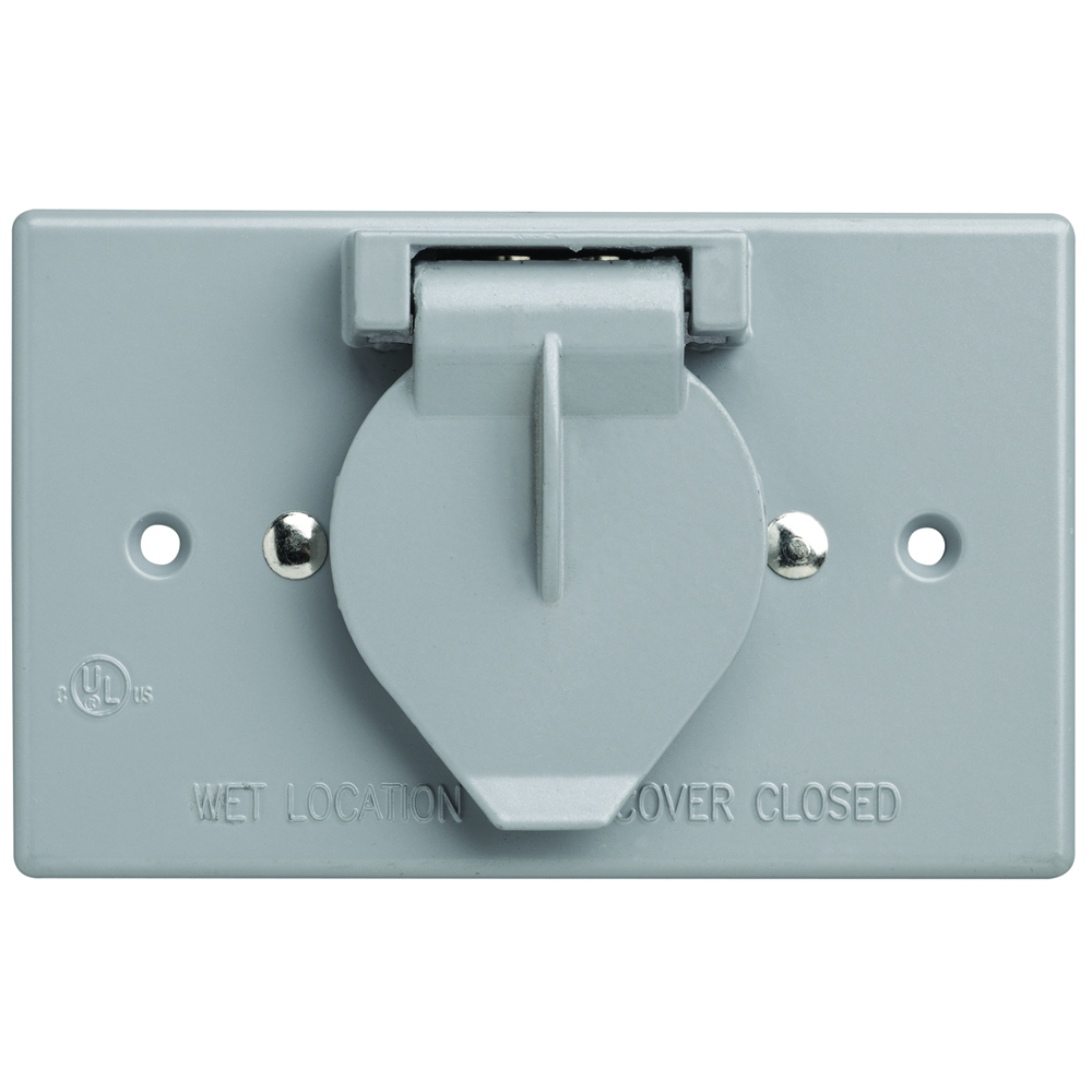 Weatherproof Self-Closing Cover - Motor Base - Horizontal, Single with 15A 125V Recessed Flanged Inlet, Gray