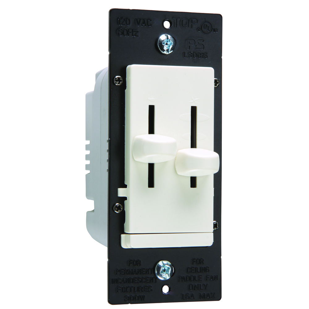 Dual Slide 3-Speed De-Hummer Fan Control with Single Pole Dimmer, Light Almond