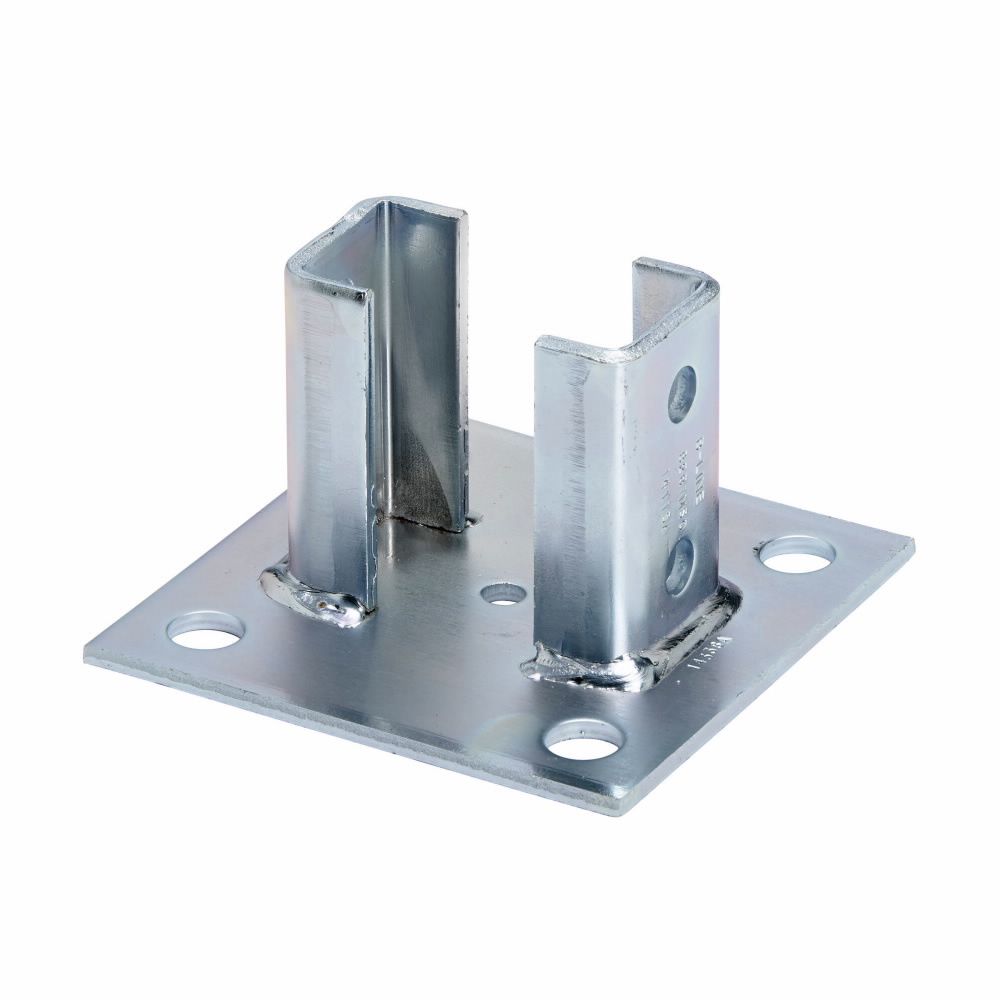 Eaton B-Line series post base, 3.5" H x 6" L x 6" W, Steel, Electro-plated, Post base for B22-2PL, Square post base, centered