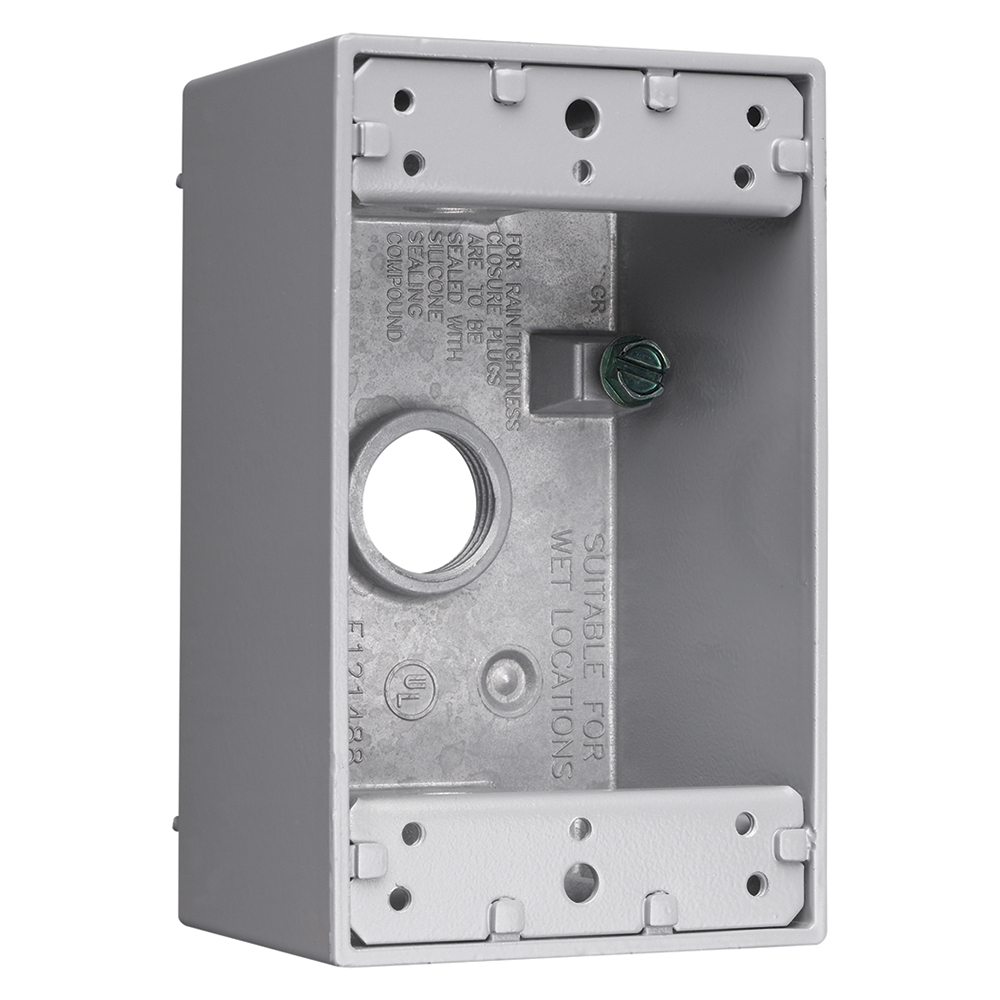 Weatherproof 1 Gang Box, 3 Hole 1/2, 18.5 Cu.In.,Gray ( 1 Hole Each End, 1 Hole in Back)