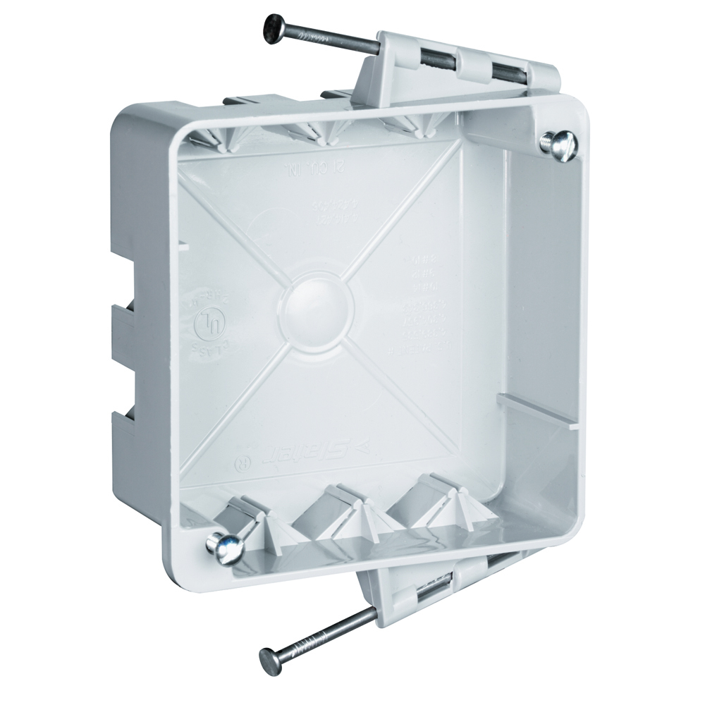 4 Square Box with threaded mounting holes, captive mounting nails each end. 3 Auto/Clamps each end,2 on side opposite to nails. Two #8Mounting Screws Factory Installed.