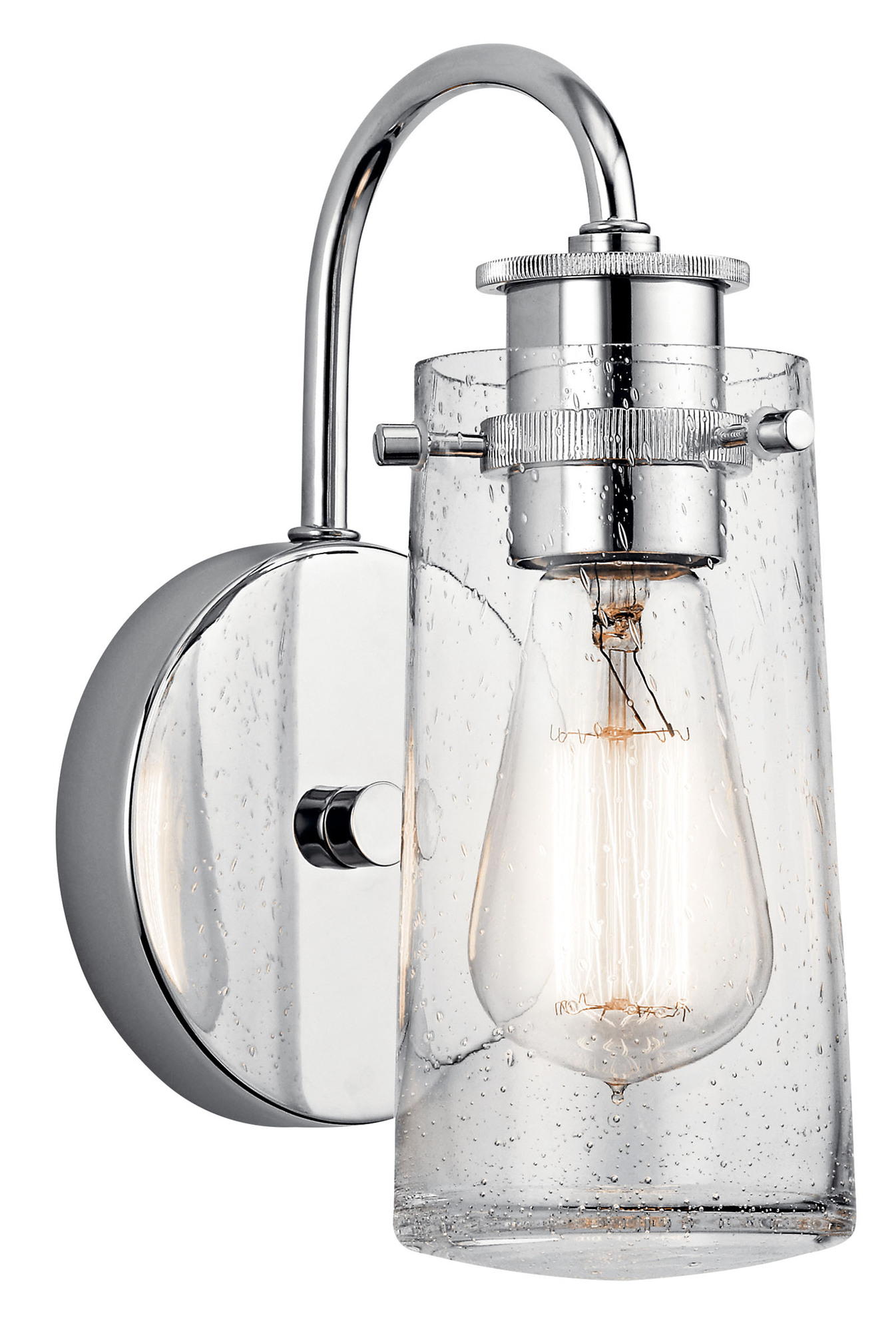 The Braelyn(TM) 9.5in; 1 light wall sconce features an Chrome finish and clear seeded glass shades. The Braelyn offers a vintage industrial design that works well with rustic, country and lodge dacor.