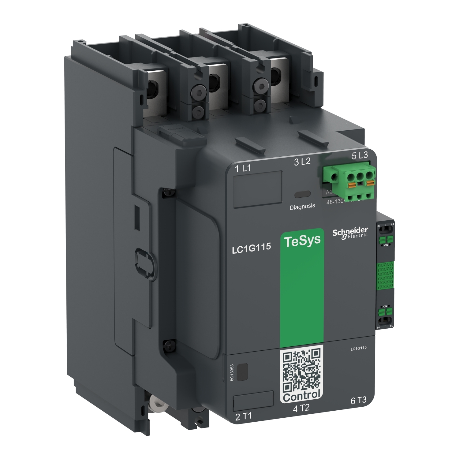 Contactor, high power, TeSys Giga, standard version, 3 pole/NO, AC-3 <=440V 115A, 48-130VAC/DC coil