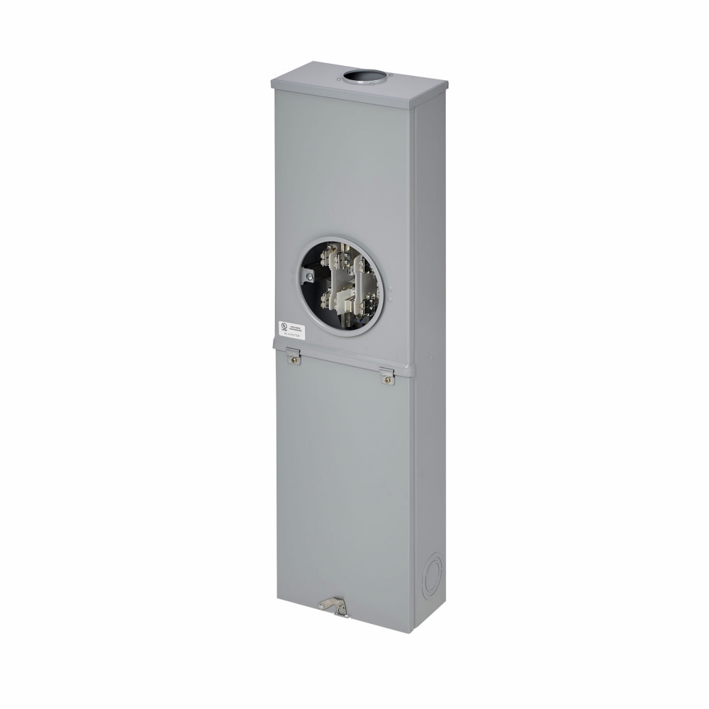 Eaton B-Line series meter breakers, 200 A, Single meter position, Ring type, 3R, Overhead, ANSI 61 gray, AW Hub, 010 kAIC, #6 - 250 MCM, MCB, (1) 200 A, 2P, Galvanized, Surface mount, 7 jaws, 4 wires, 3 phase, 3?/4W, 120/240 and 120/208 V