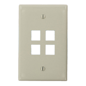 QuickPort Midsize Wallplate, Single Gang, 4-Port, Light Almond