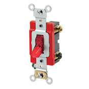 20 Amp, 277 Volt, Toggle Pilot Light, Neutral Double-Pole AC Quiet Switch, Extra Heavy Duty Spec Grade, Self Grounding, Back and Side Wired, Red