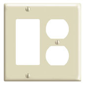 2-Gang 1-Duplex 1-Decora/GFCI Device Combination Wallplate, Standard Size, Thermoset, Device Mount, Ivory