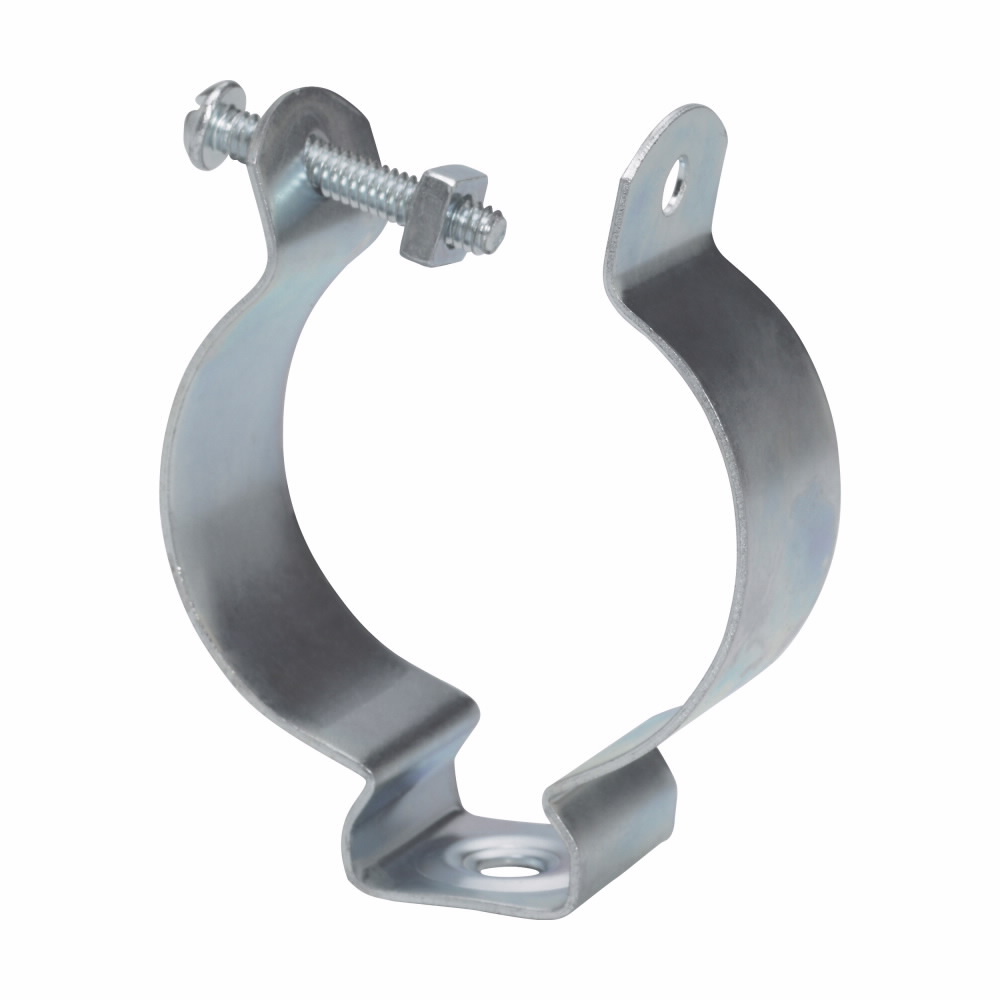 Eaton B-Line series conduit support fasteners, Conduit and cable, 0.28lbs, Trade size: 6, Conduit size: 2.5" EMT, 2.5" Rigid, Conduit hangers, .5" Min, 4" Max mount size, 400 lbs load capacity, Conduit hangers, Zinc plated