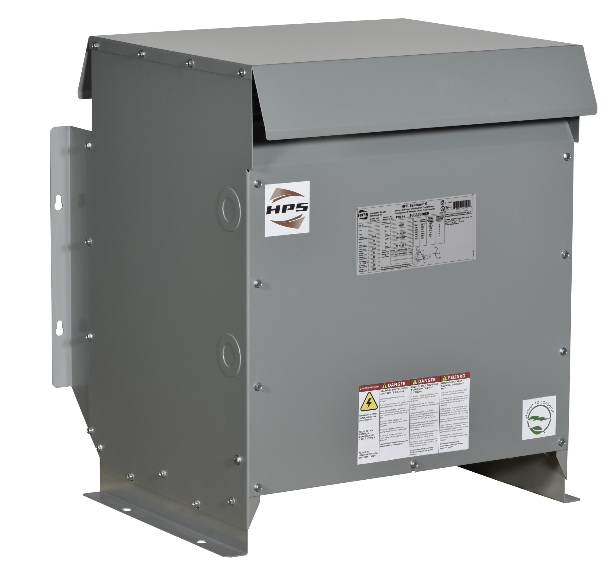 600V Class Three Phase DOE2016 and NRCan 2019 Compliant Energy Efficient Distribution Transformer, 480D PV, 208Y/120 SV, 15 kVA, 3PH, Aluminum Wound