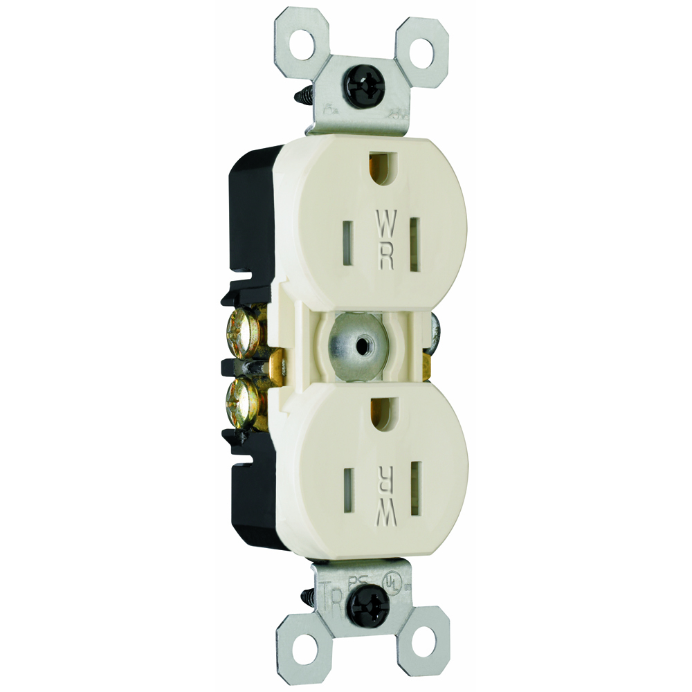 Weather-Resistant, Duplex Receptacle. 15 amp, 125 volt. Light Almond.