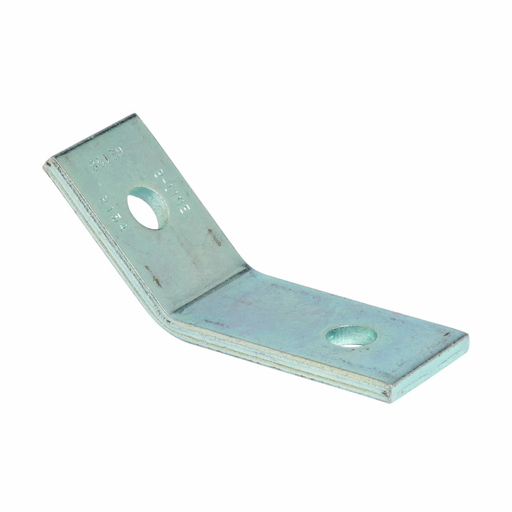 Eaton B-Line series open angle, 1.62" H x 4.4830" L x 2.35" W, Steel, Electro-plated, 1/4" Gauge, Two hole open angle, 45 deg