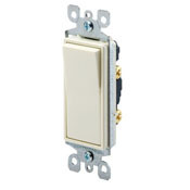 15 Amp, 120/277 Volt, Decora Rocker Lighted Handle, Illuminated Off Single-Pole AC Quiet Switch, Residential Grade, Grounding, Light Almond