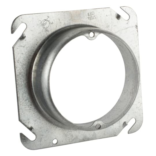 Square Box Cover, 4 Inch Square x 1-1/4 Inch Raised, Pre-Galvanized Steel, Center Blanked with Tapped Ears on 2-23/32 Inches Centers