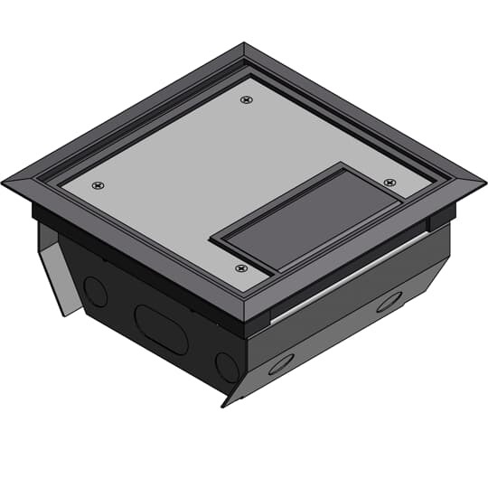 Three Compartment Raised Access Floor Module, 150 Cubic Inches, Floor Cut Out Length 7-15/16 Inches, Width 7-15/16 Inches, Cover Size Length 7-5/8 Inches, Width 7-5/8 Inches, Depth 4 Inches, Galvanized Steel with Gray Cover